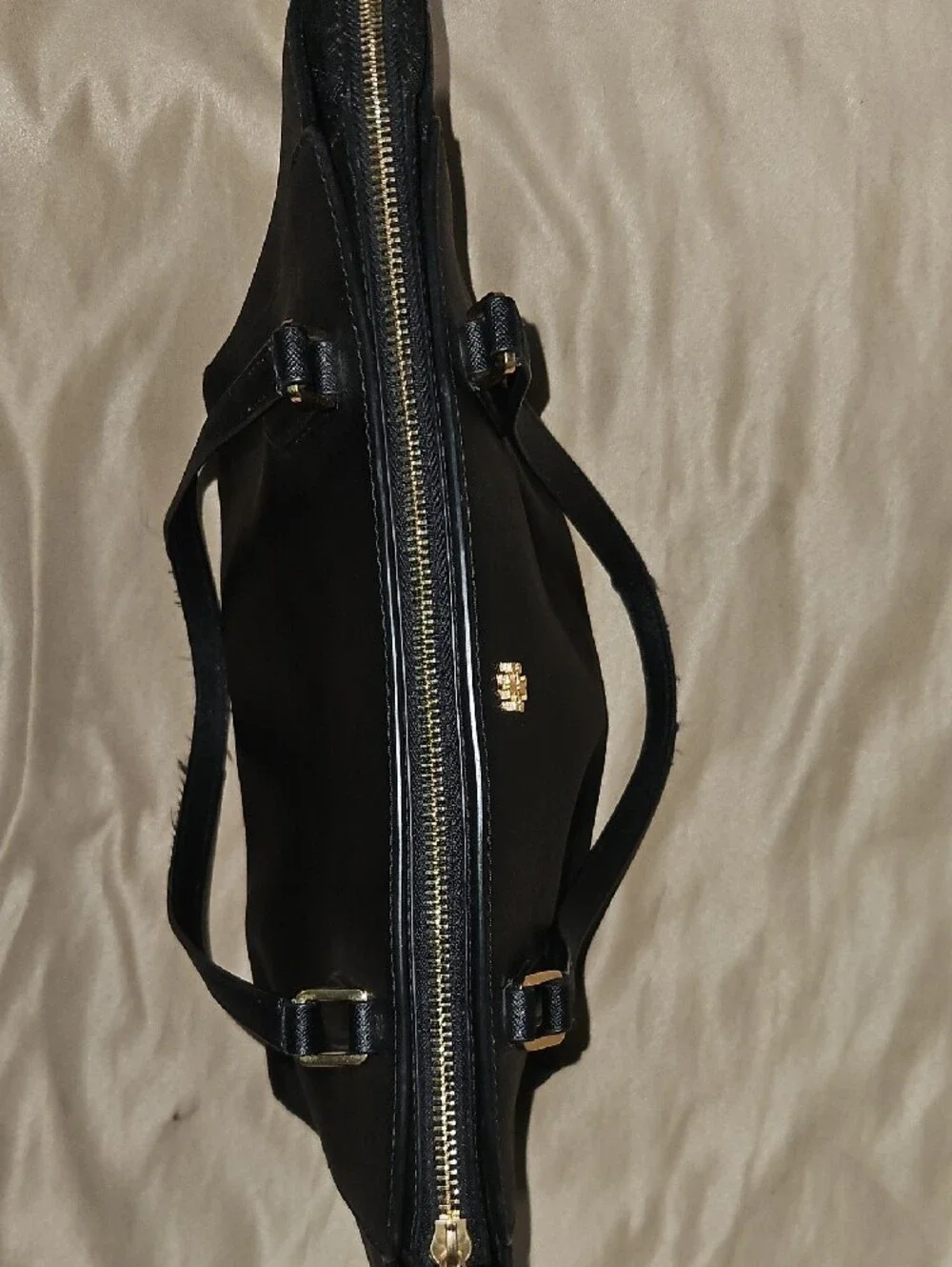 Tory Burch Black Leather Tote with Gold Logo